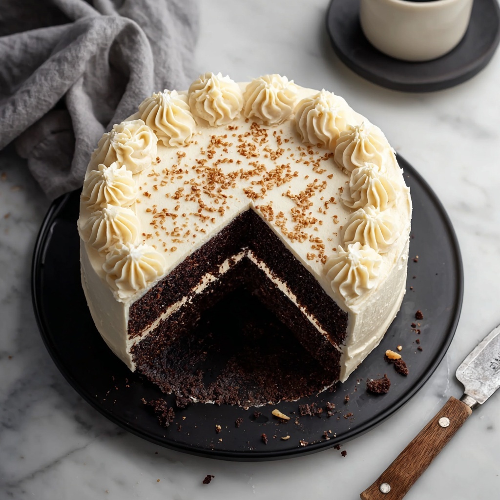 Tuxedo Cake with Cream Cheese Frosting and Chocolate Drizzle Recipe - Recipe Image