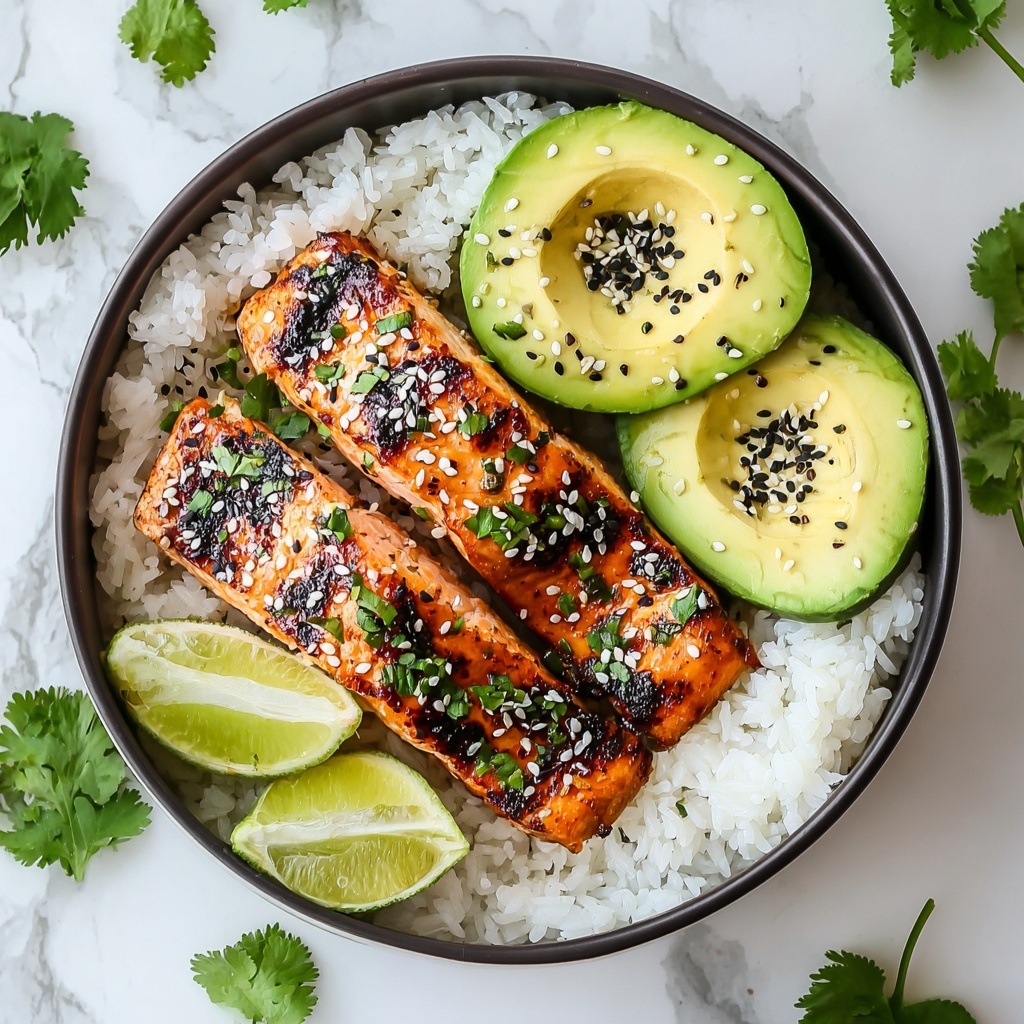 Vibrant Spicy Salmon Bowls with Coconut Rice and Avocado Recipe - Recipe Image