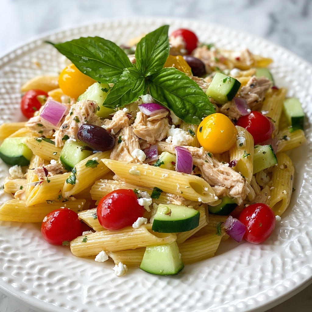 Chicken Pasta Salad with Feta and Basil Recipe - Recipe Image