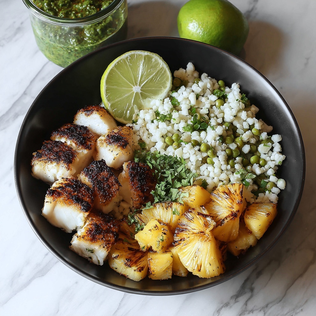 Fish Taco Bowl with Pineapple Lime Cauliflower Rice Recipe - Recipe Image