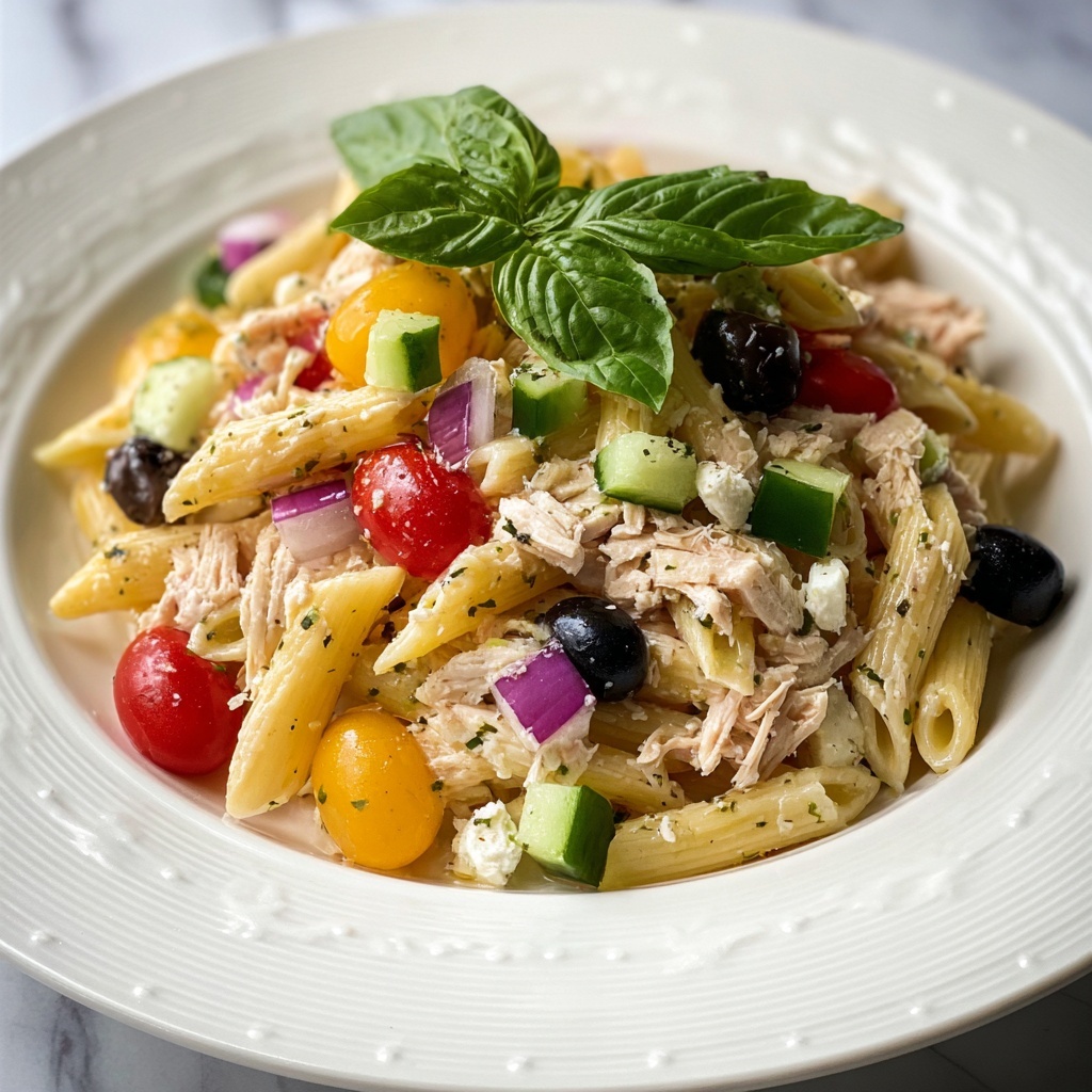 Chicken Pasta Salad with Feta and Basil Recipe - Recipe Image