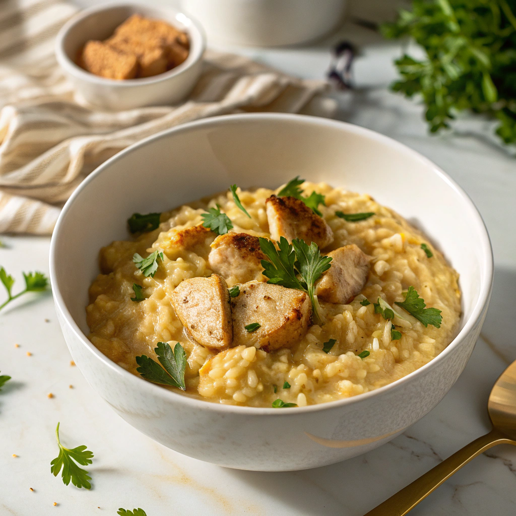 Creamy Chicken and Rice Casserole with Cheddar and Panko Topping Recipe - Recipe Image