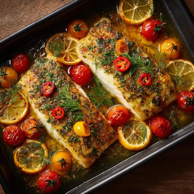 Mediterranean Baked Fish with Cherry Tomatoes, Olives, and Lemon Recipe