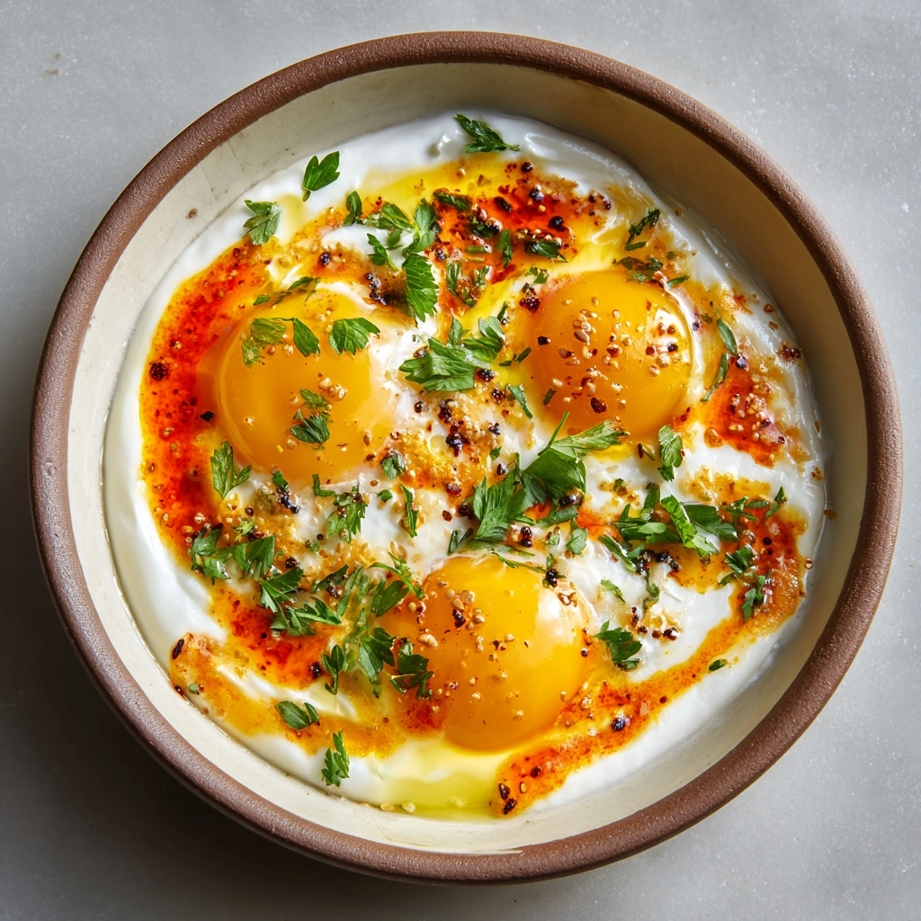 Turkish Eggs (Çılbır) with Spicy Yogurt and Poached Eggs Recipe - Recipe Image