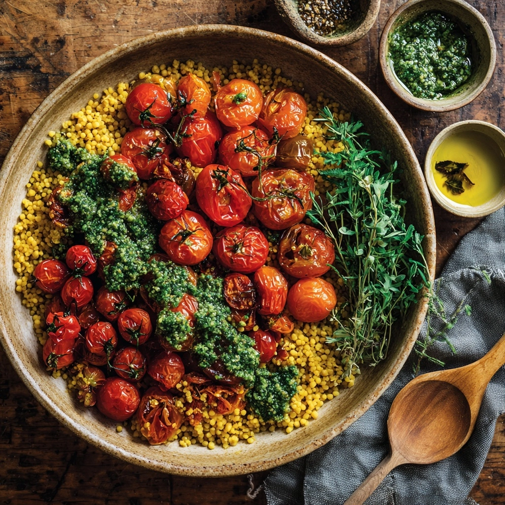 Roast Cherry Tomato and Thyme Risotto with Basil Pesto Recipe - Recipe Image
