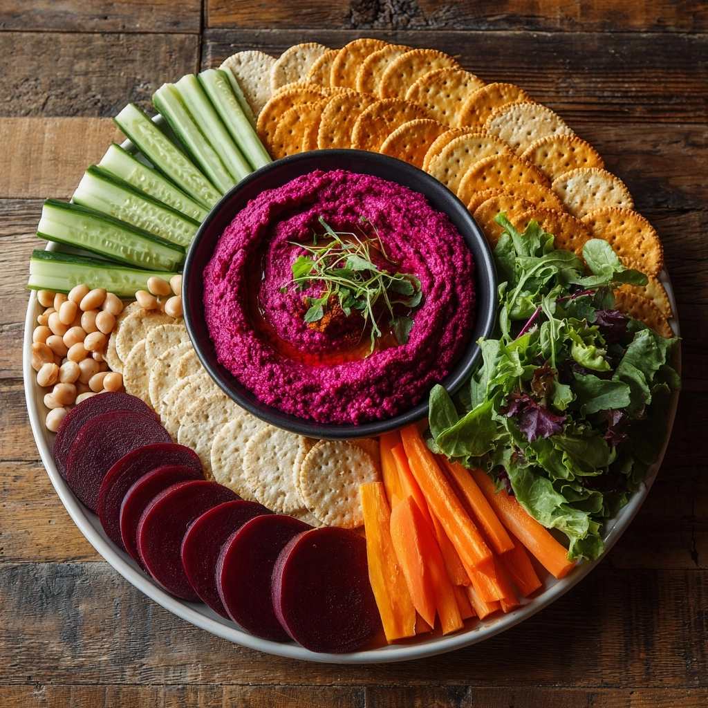 Roasted Beet Hummus with Crudités Recipe - Recipe Image