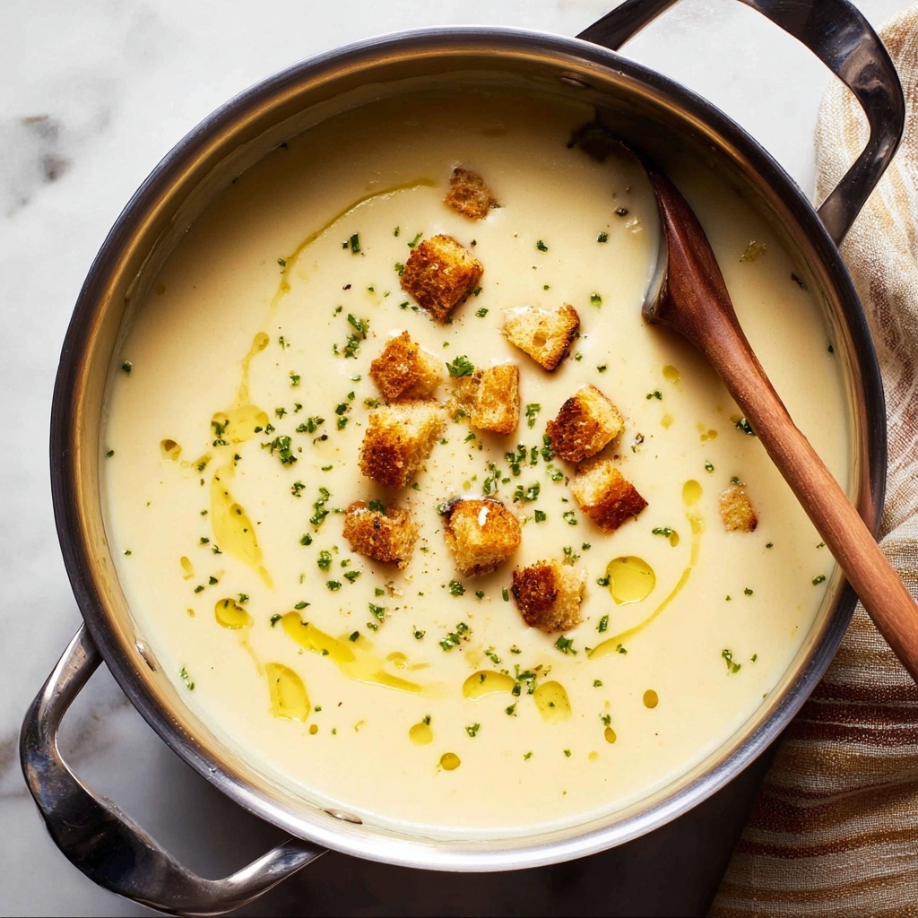 Creamy Celeriac and Potato Soup with Herb Sachet and Crispy Croutons Recipe - Recipe Image