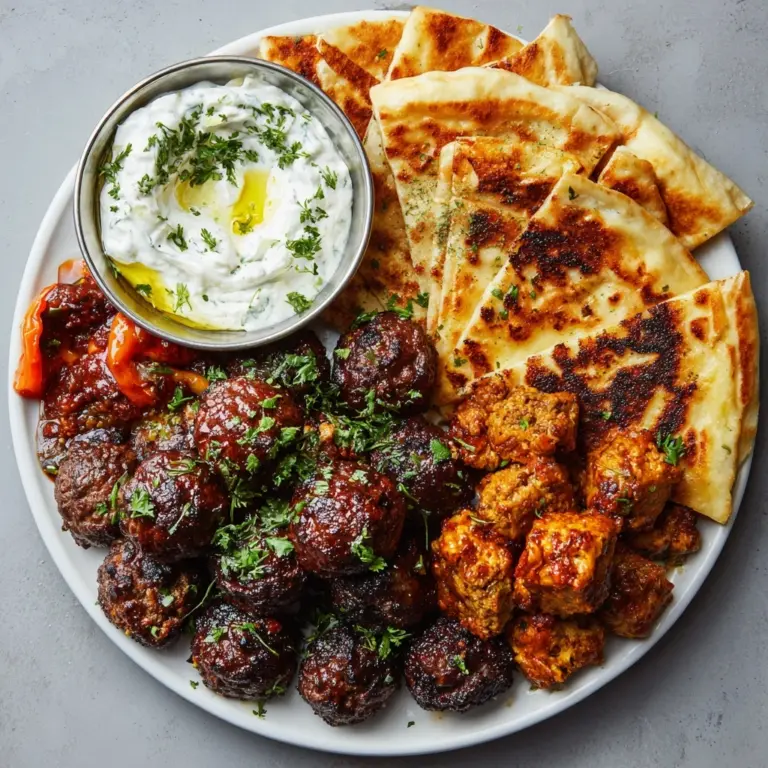 Greek Platters: Spicy Feta Wedges, Meatballs, Tzatziki, and Toasted Pitta Recipe