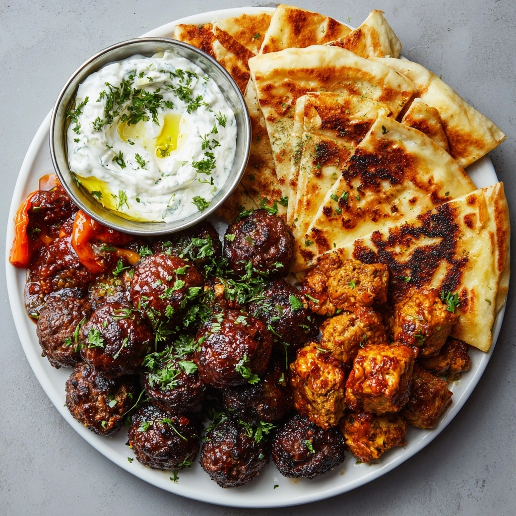 Greek Platters: Spicy Feta Wedges, Meatballs, Tzatziki, and Toasted Pitta Recipe - Recipe Image