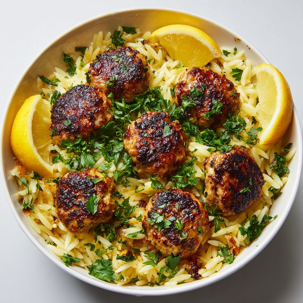 Greek Chicken Meatballs with Lemon Orzo Recipe - Recipe Image