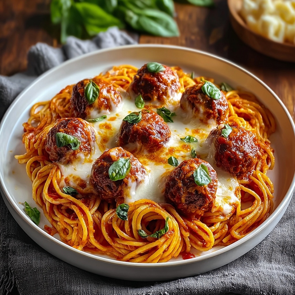 Irresistibly Cheesy Baked Spaghetti and Meatballs Delight Recipe - Recipe Image