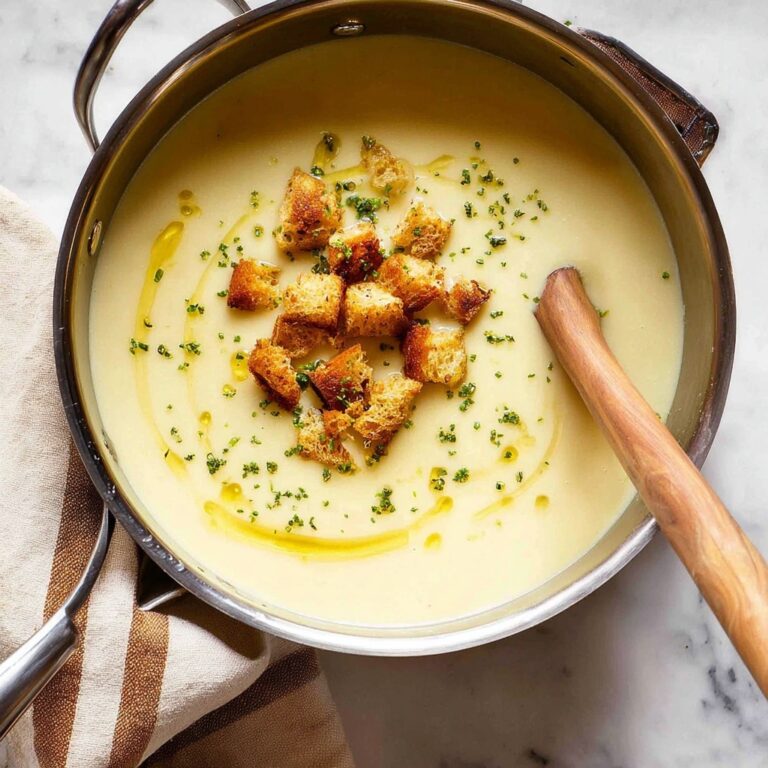 Creamy Celeriac and Potato Soup with Herb Sachet and Crispy Croutons Recipe