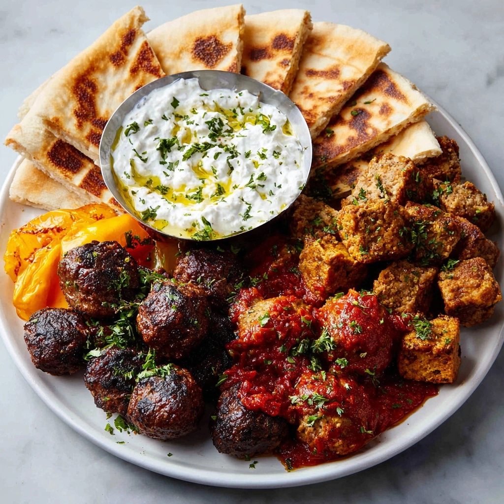 Greek Platters: Spicy Feta Wedges, Meatballs, Tzatziki, and Toasted Pitta Recipe - Recipe Image