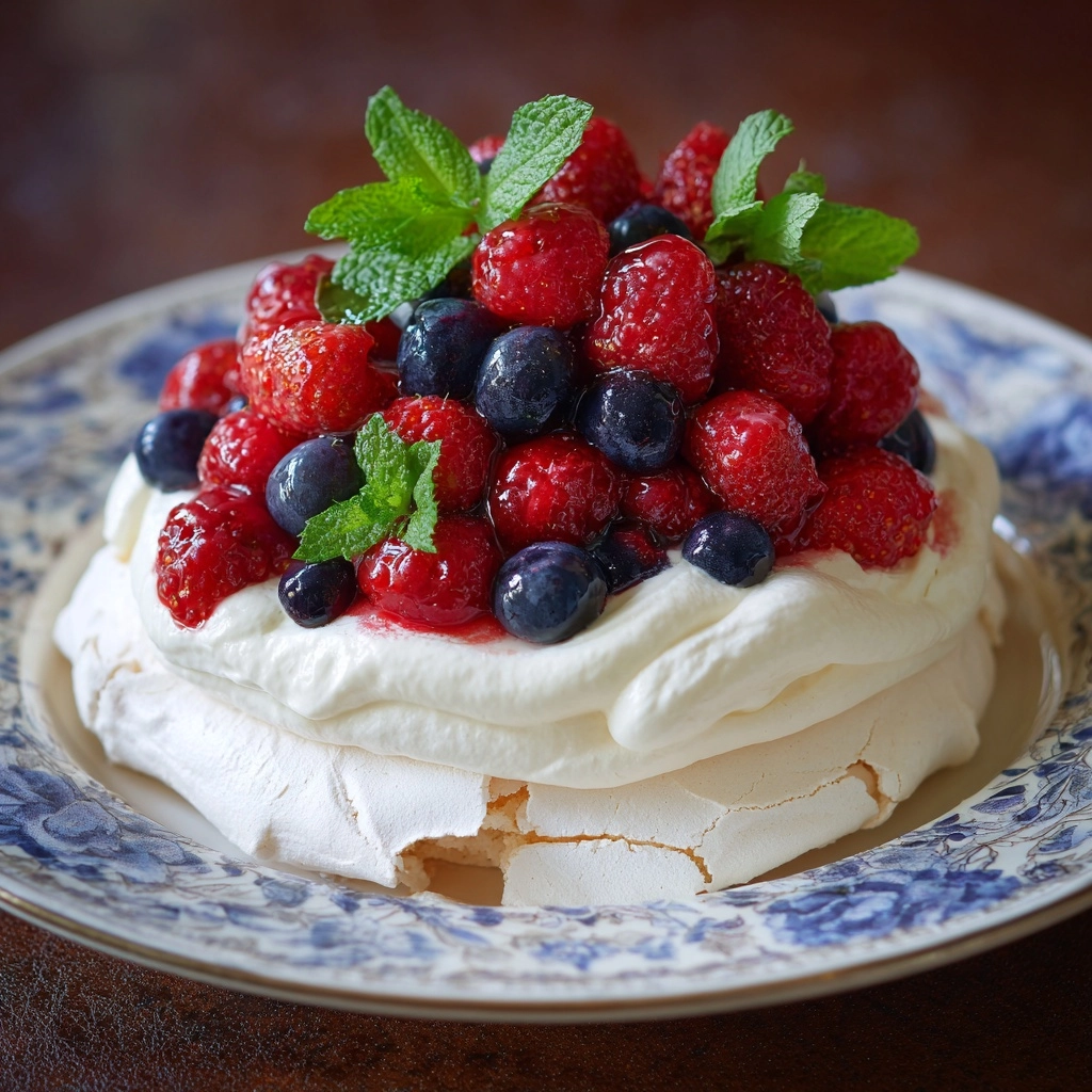 Berry Pavlova with Whipped Cream Recipe - Recipe Image