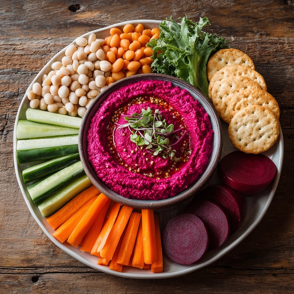 Roasted Beet Hummus with Crudités Recipe - Recipe Image