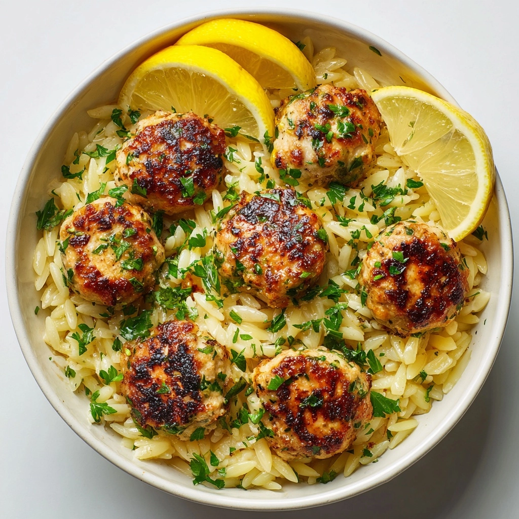Greek Chicken Meatballs with Lemon Orzo Recipe - Recipe Image