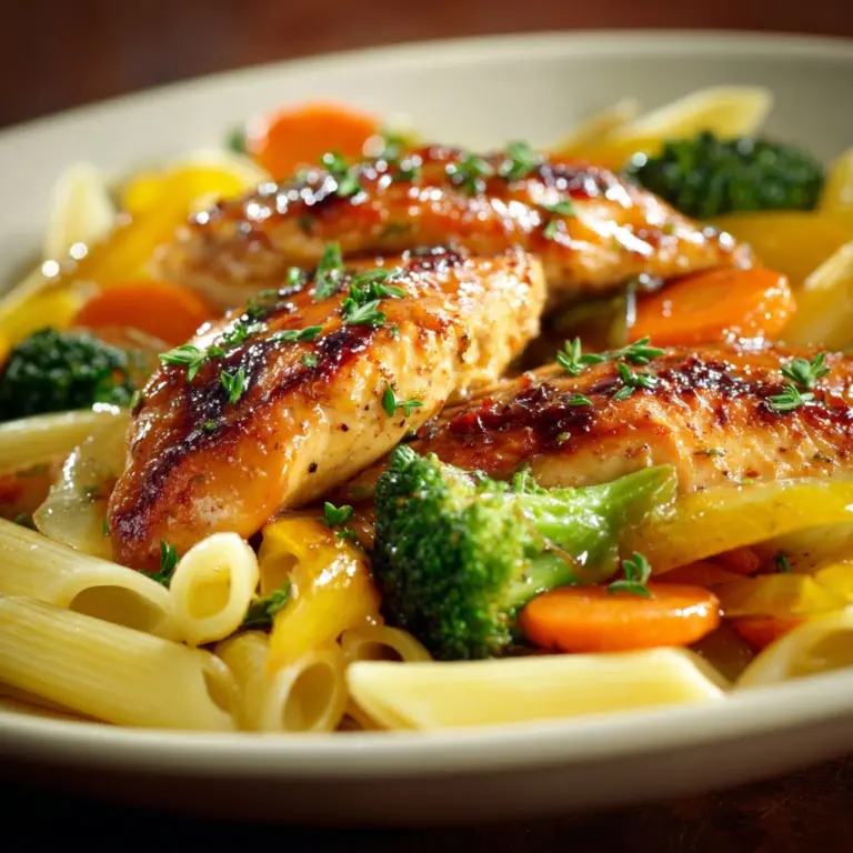 Honey Garlic Chicken with Roasted Veggie Penne Recipe