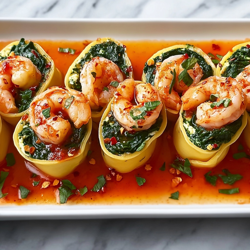 Indulgent Shrimp and Spinach Stuffed Pasta Rolls with Creamy Sauce Recipe - Recipe Image