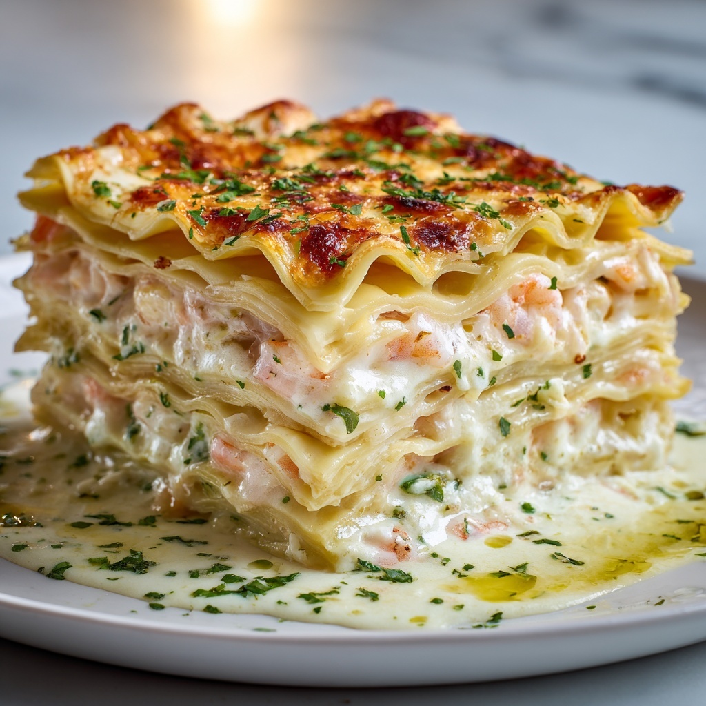 Garlic Butter Shrimp Scampi Lasagna Recipe - Recipe Image