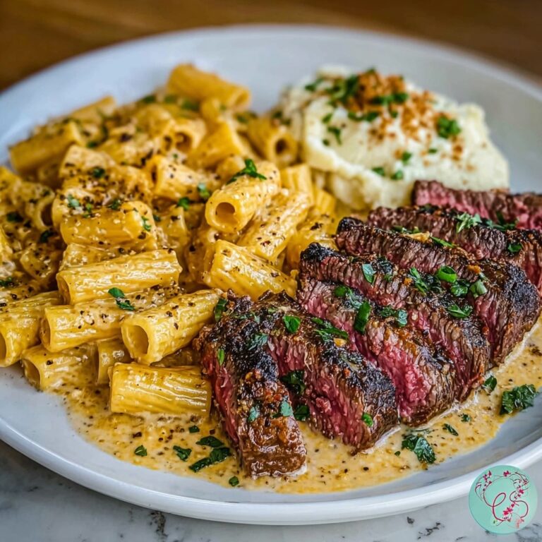 Indulgent Cheesy Garlic Butter Steak with Rigatoni in Four-Cheese Sauce Recipe