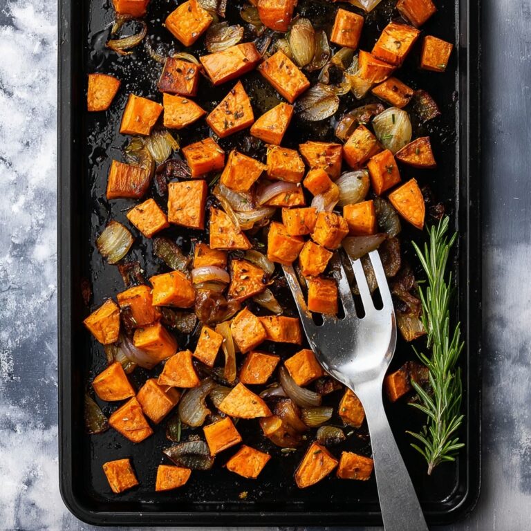 Oven Roasted Sweet Potato Cubes with Onion and Rosemary Recipe