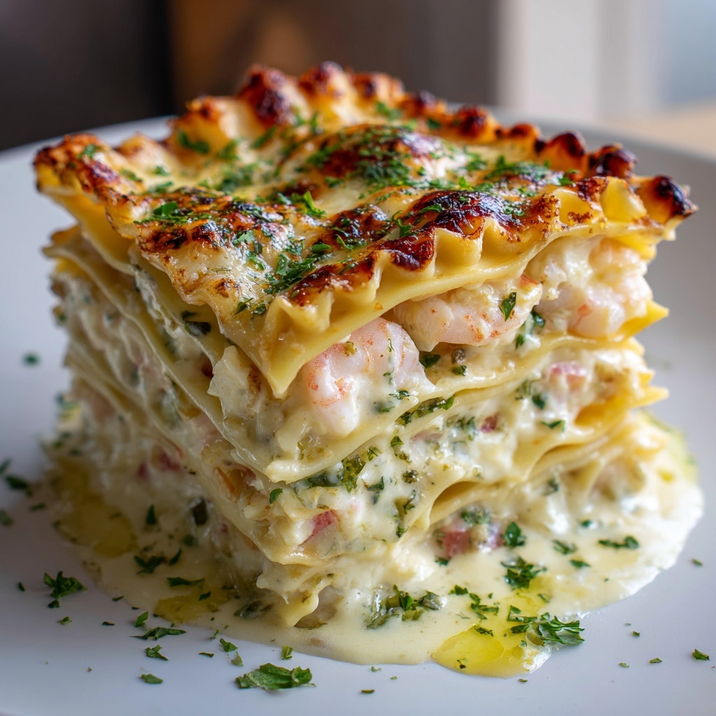 Garlic Butter Shrimp Scampi Lasagna Recipe - Recipe Image