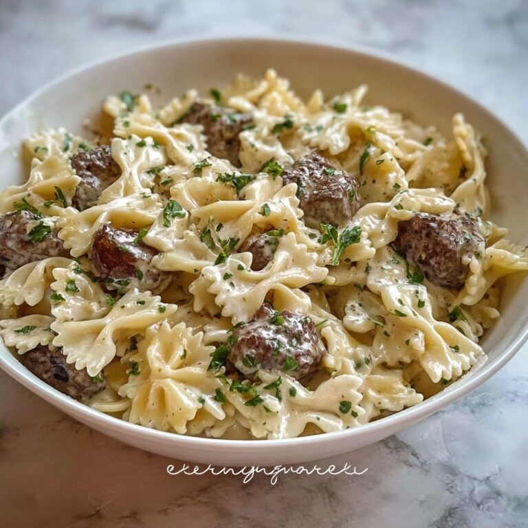 Beef and Bowtie Pasta with Alfredo Sauce Recipe