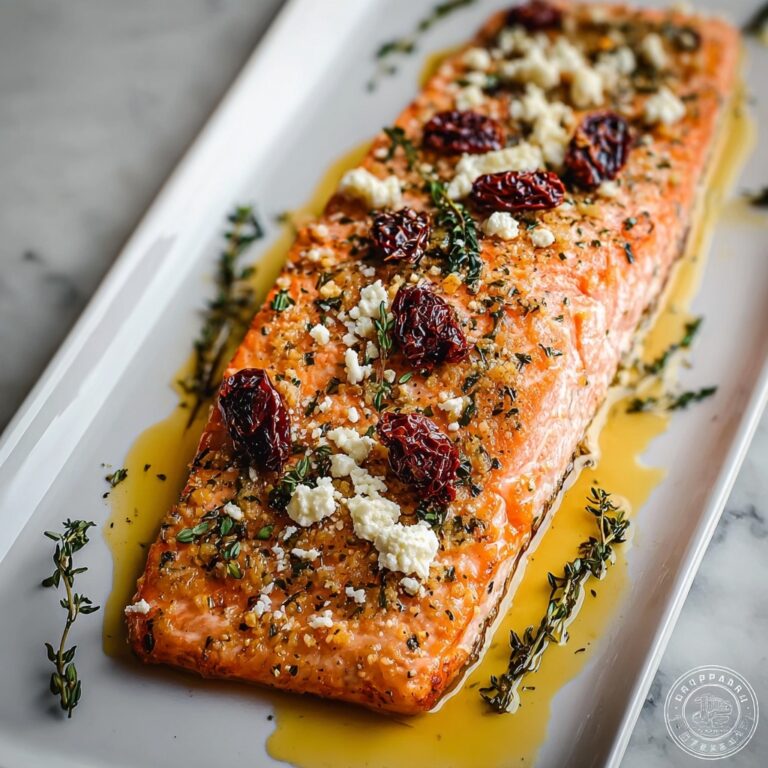 Mediterranean Baked Salmon with Feta & Sun-dried Tomatoes Recipe