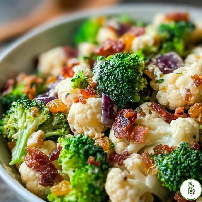 Amish Broccoli Salad with Cauliflower, Turkey Bacon & Raisins Recipe